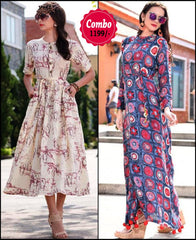 Elegant Multi color rayon print stitched kurti - Pack of 2