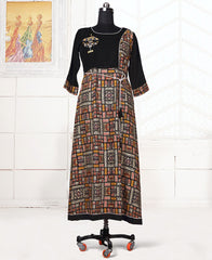 RE - Graceful Black rayon print stitched kurti