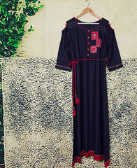 RE - Pleasant Navyblue slub rayon embellish stitch kurti