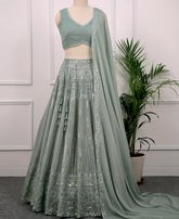 Jungle Mist Georgette Lehenga Choli with Sequins Work