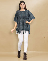 Bandhani Print grey cotton Kaftan dress