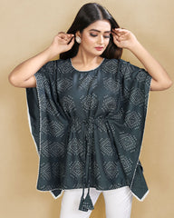 Bandhani Print grey cotton Kaftan dress