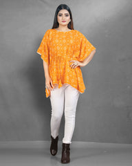 Bandhani Print Yellow cotton Kaftan dress