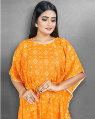 Bandhani Print Yellow cotton Kaftan dress