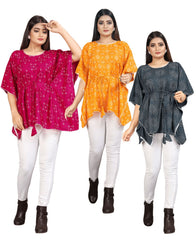 Combo of 3 Bandhani cotton Kaftan dress (Pink, Yellow and Grey)
