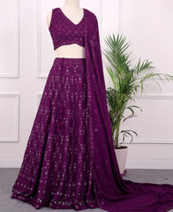 Festive Wine Georgette Sequins Lehenga Choli for Weddings & Events