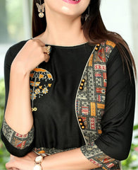 RE - Graceful Black rayon print stitched kurti