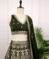 Green Vichitra Silk Lehenga Choli with Zari & Sequins