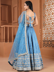 Blue Color Tapeta Silk Silver Zari and Sequins Work Lehenga Choli with Net Dupatta