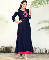 RE - Pleasant Navyblue slub rayon embellish stitch kurti