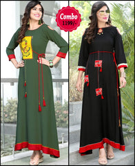 RE - Elegant green and black color rayon print stitched kurti - Pack of 2
