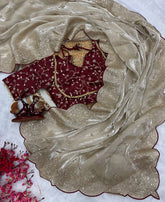 Designer Jimmy Choo Saree with Heavy Sequins Work & Stitched Blouse