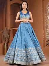 Blue Color Tapeta Silk Silver Zari and Sequins Work Lehenga Choli with Net Dupatta