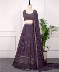 Dusty Purple Georgette Lehenga Choli with Sequins Detailing