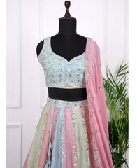 Multicolor Georgette Lehenga Choli Adorned with Embriodery & Sequins