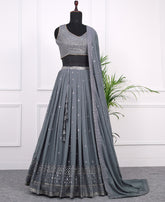 Designer Grey Thread and Sequins Work Georgette Lehenga Choli