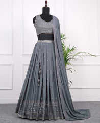Designer Grey Thread and Sequins Work Georgette Lehenga Choli