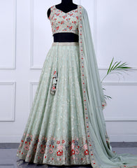 Elegant Light Green Semi-Stitched Lehenga Choli Featuring Sequin Embroidery