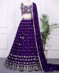 Royal Blue Georgette Lehenga Choli with Sparkling Sequins Work