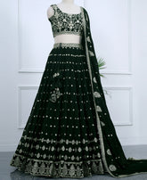 Dark Green Lehenga Choli – Semi-Stitched with Sparkling Sequins Embroidery