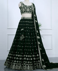 Dark Green Lehenga Choli – Semi-Stitched with Sparkling Sequins Embroidery