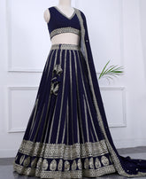 Blue Embellished Lehenga Choli Featuring Silver Zari and Sequins