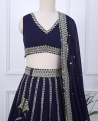 Blue Embellished Lehenga Choli Featuring Silver Zari and Sequins