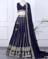 Blue Embellished Lehenga Choli Featuring Silver Zari and Sequins