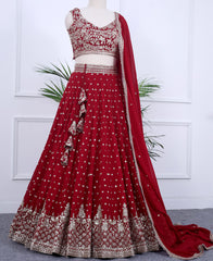Stunning Red Georgette Lehenga Choli with Sequins Embroidery