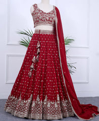 Red Color Georgette Sequins Embroidery Lehenga Choli