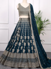 Bottle Green Georgette Lehenga Choli Featuring Zari & Sequins Detailing