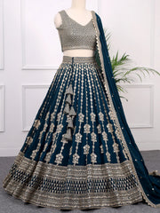 Bottle Green Georgette Lehenga Choli Featuring Zari & Sequins Detailing