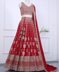 Red Designer Georgette Lehenga Choli Featuring Sequins & Cording Work
