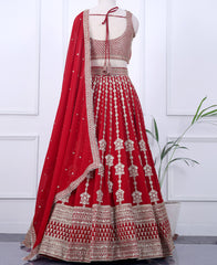 Red Designer Georgette Lehenga Choli Featuring Sequins & Cording Work