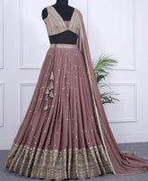 Radiant Copper Rose Lehenga Choli Featuring Sequin Embroidery