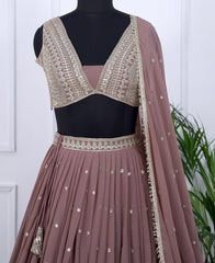 Radiant Copper Rose Lehenga Choli Featuring Sequin Embroidery