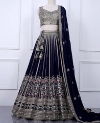 Navy Blue Designer Lehenga Choli Featuring Sequins and Cording Work