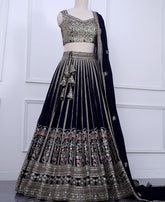 Navy Blue Designer Lehenga Choli Featuring Sequins and Cording Work