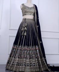 Navy Blue Designer Lehenga Choli Featuring Sequins and Cording Work