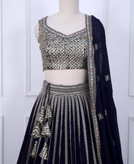 Navy Blue Designer Lehenga Choli Featuring Sequins and Cording Work