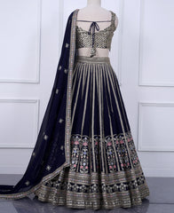 Navy Blue Designer Lehenga Choli Featuring Sequins and Cording Work