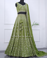 Green Georgette Semi-Stitched Lehenga Choli Featuring Sequin Work