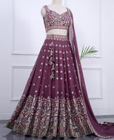 Party Wear Dusky Rose Georgette Semi-Stitched Lehenga Choli with Sequins Work