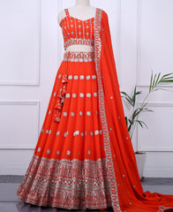 Orange Sequin-Embellished Georgette Lehenga Choli