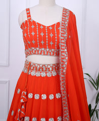 Orange Sequin-Embellished Georgette Lehenga Choli
