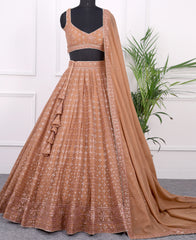 Light Orange Sequins-Embellished Georgette Lehenga Choli