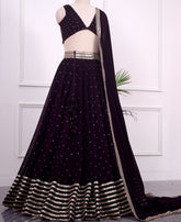 Festive Dark Purple Lehenga Choli with Beautiful Sequins Embroidery