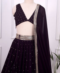 Festive Dark Purple Lehenga Choli with Beautiful Sequins Embroidery