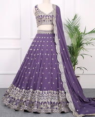 Designer Dark Lavender Sequins Work Georgette Lehenga Choli