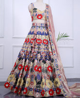 Multi-Color Fendi Fabric Lehenga Choli with Sequins & Thread Work
